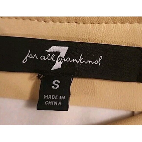 7 For all Mankind Womens Crop Top Puffy Sleeves Small Pale-Yellow Vegan Leather - Picture 4 of 8